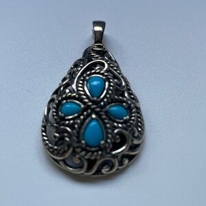 4 Stone Filigree Turquoise Pendant -no chain NWOT 2”
